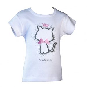 Girl T-Shirt Monaco Big Fur Cat White Front