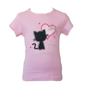 Girl T-Shirt Monaco Black Cat Pink Front