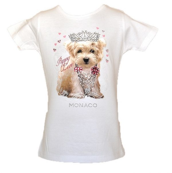 Girl T-Shirt Monaco Puppy Love White Front