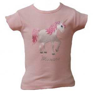 Girl T-shirt White Unicorn Monaco Pink Front