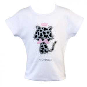 T-Shirt Leopard Cat Monaco White Front
