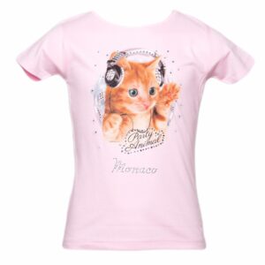 Girl T-Shirt Cat Music Monaco Pink