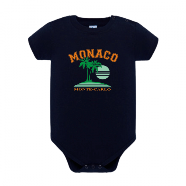 BABY BODYSUIT MONACO ORANGE PALM TREES BLACK